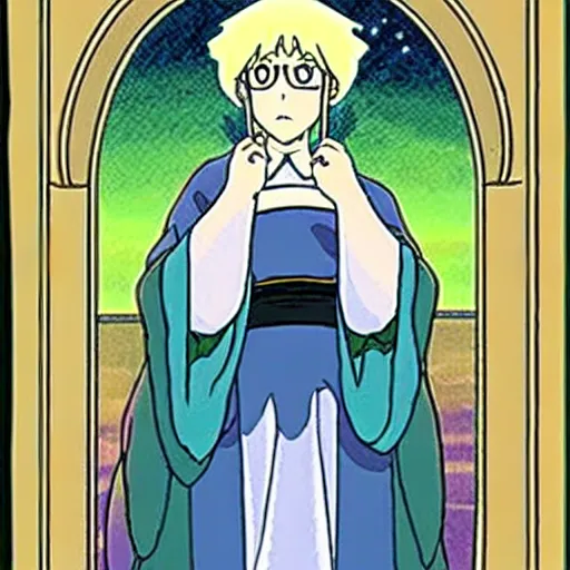 Prompt: The High Priestess tarot card by Studio Ghibli