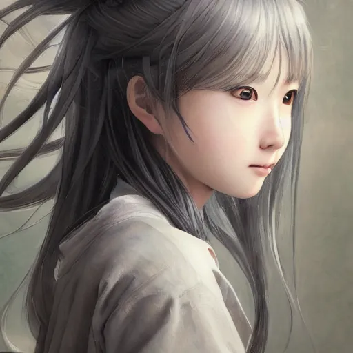 Image similar to dynamic composition, motion, ultra-detailed, incredibly detailed, a lot of details, amazing fine details and brush strokes, colorful and grayish palette, smooth, HD semirealistic anime CG concept art digital painting, watercolor oil painting of a Japanese schoolgirl, by a Chinese artist at ArtStation, by Huang Guangjian, Fenghua Zhong, Ruan Jia, Xin Jin and Wei Chang. Realistic artwork of a Chinese videogame, gradients, gentle an harmonic grayish colors.