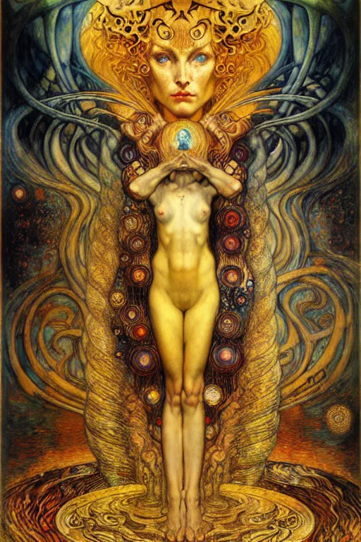 Image similar to Divine Chaos Engine by Karol Bak, Jean Delville, William Blake, Gustav Klimt, and Vincent Van Gogh, symbolist, visionary