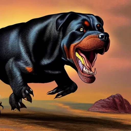 Image similar to Rottweiler dinosaur chimera, cartoon