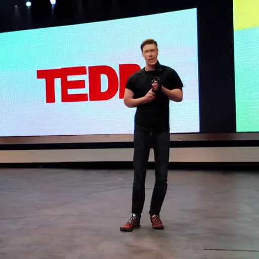 Prompt: jerma 9 8 5 doing a ted talk, wide shot, high resolution