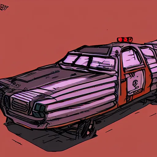 Image similar to darkest dungeon art style retrofuturism car concept