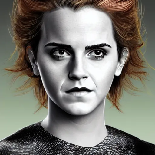 Image similar to Emma Watson as Granny Goodness, highly detailed, realistic face, digital art