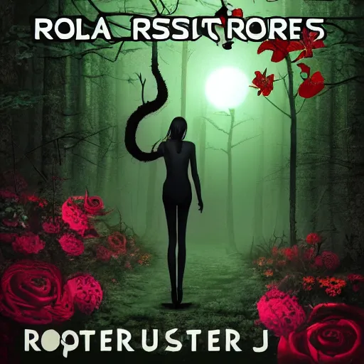 Prompt: ultra realisic creepy long leg monster cover of roten flowers in a dark forest at midnight