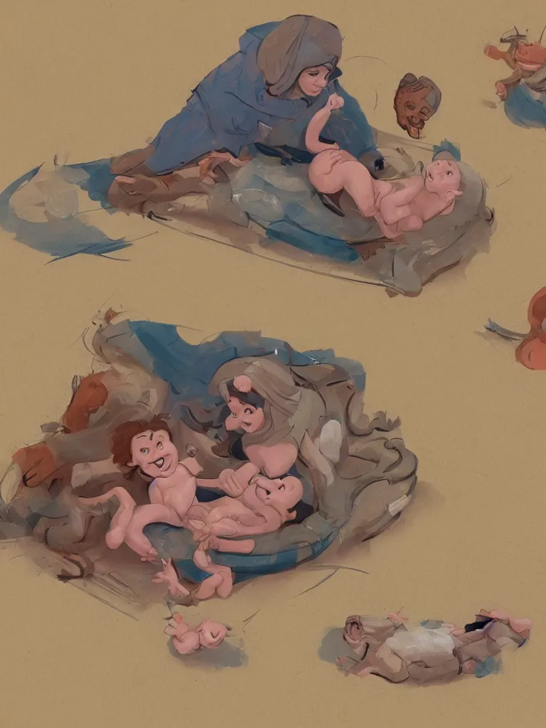 Image similar to giving birth by disney concept artists, blunt borders, rule of thirds