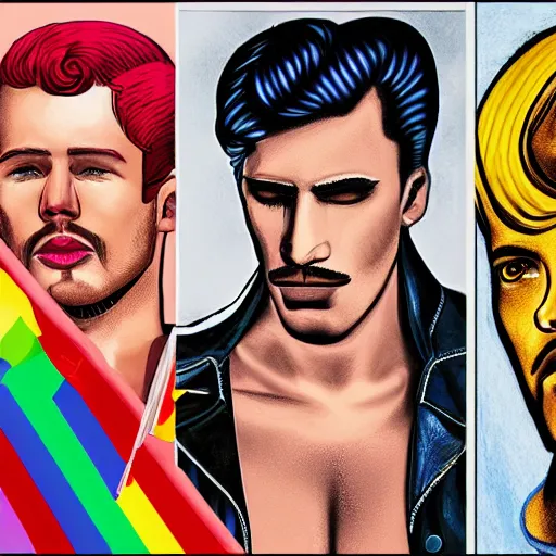 Image similar to lgbt art, tom of finland style, art in 4 k, high quality