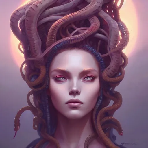 Image similar to a beautiful portrait of nubile medusa, concept art by pete mohrbacher and guweiz and ilya kuvshinov, digital art, highly detailed, intricate, sharp focus, trending on artstation hq, deviantart, unreal engine 5, 4 k uhd image