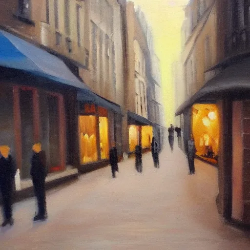 Image similar to old paris streetscape, oil painting, soft focus.