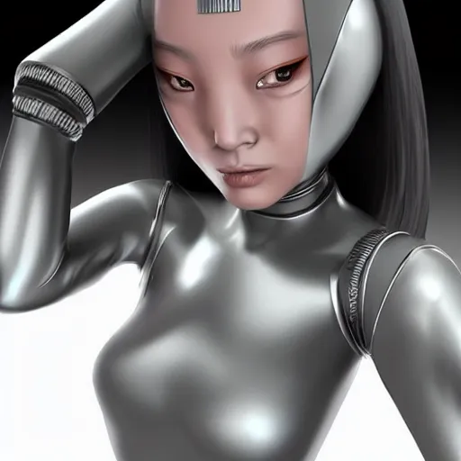 Image similar to symmetry!! an asian female with chrome skin!! very symmetrical face, cybernetic and highly detailed, in the style of vitaly bulgarov, nanogirl!! nanogirl v 2!! zbrushcentral, pinterest, deviantart, artstation _ h 7 5 0