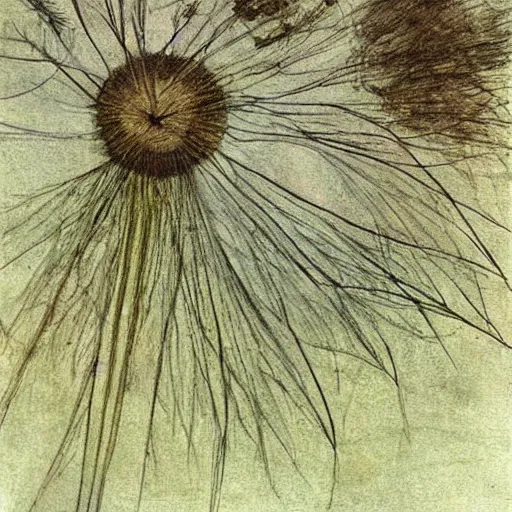 Image similar to a beautiful fairytale painting of a dandelion seed that is also a fluffy fairy. the dandelion seed is the body of the fairy. beautiful clear painting by arthur rackham