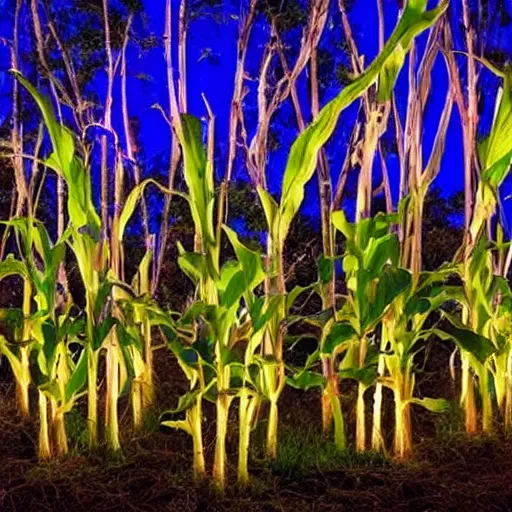 Image similar to corn growing from trees, mood lighting