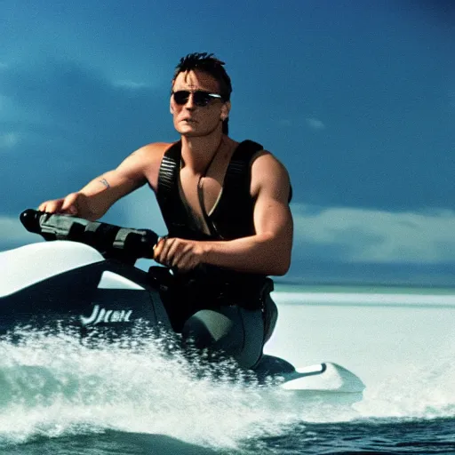 Prompt: john connor on a jet ski 35mm film 4k