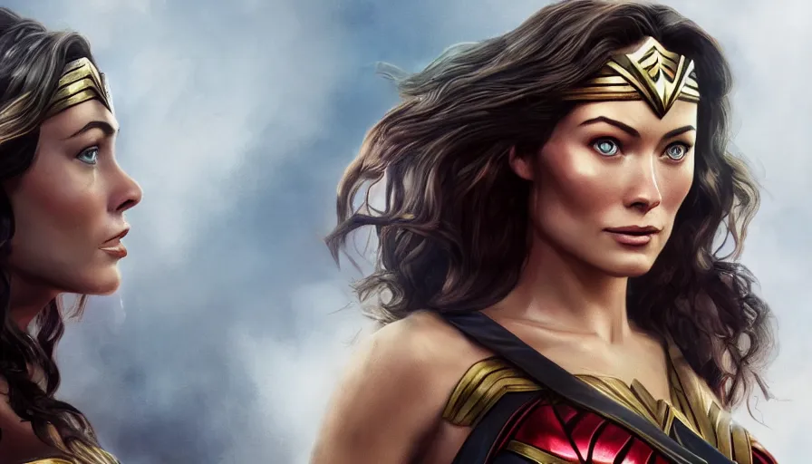 Image similar to Olivia Wilde is Wonder Woman, hyperdetailed, artstation, cgsociety, 8k