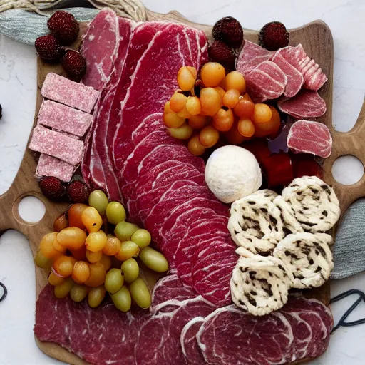 Prompt: knitted meat charcuterie board