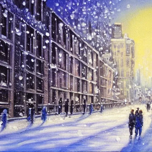 Prompt: winter in the city, by bob ross