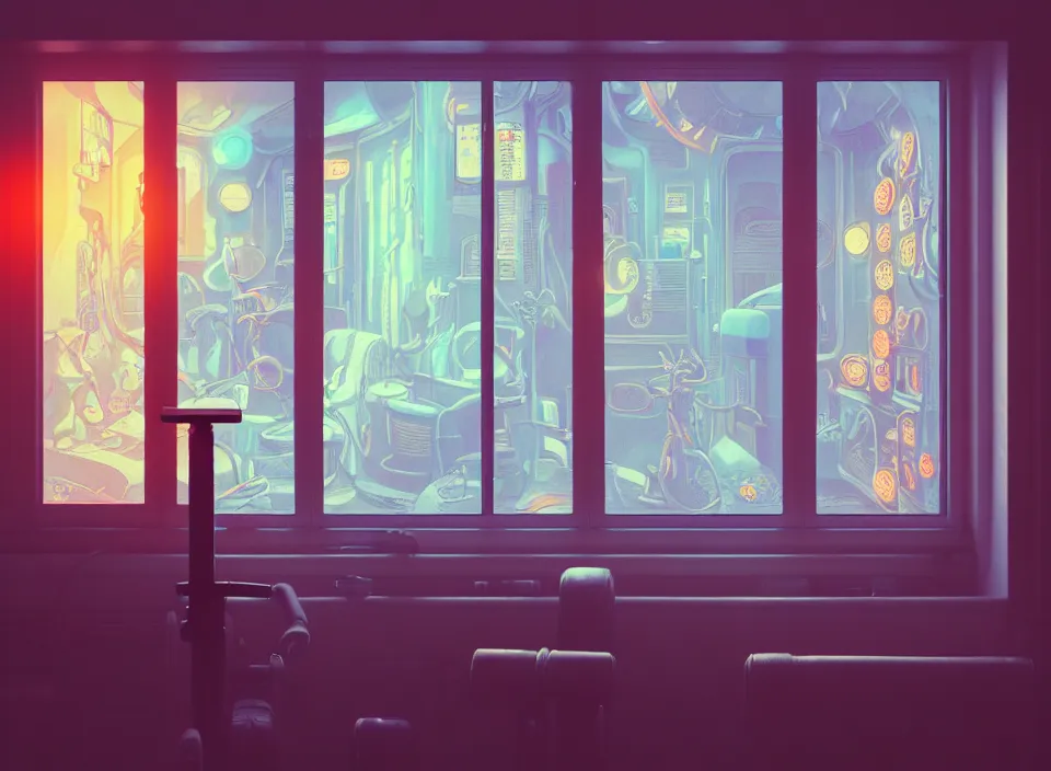 Image similar to telephoto 7 0 mm f / 2. 8 iso 2 0 0 photograph depicting the feeling of power in a cosy cluttered french sci - fi ( art nouveau ) pale cyberpunk apartment in a pastel dreamstate art cinema style. ( aquarium, gym, window ( city ), led indicator, lamp ( ( ( gym ) ) ) ), ambient light.