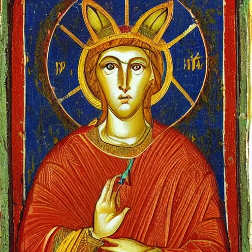 Image similar to byzantine art of a rabbit wearing a crown