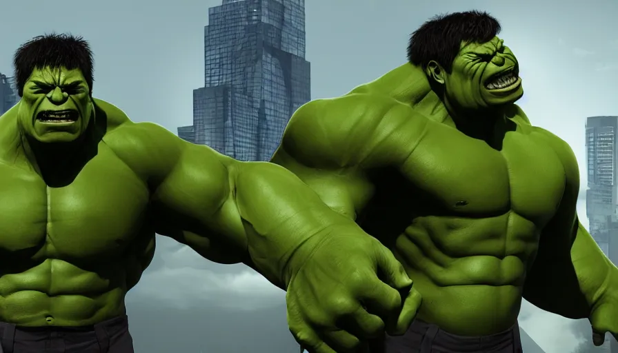 Image similar to Realistic model of Hulk in suit and tie, hyperdetailed, artstation, cgsociety, 8k
