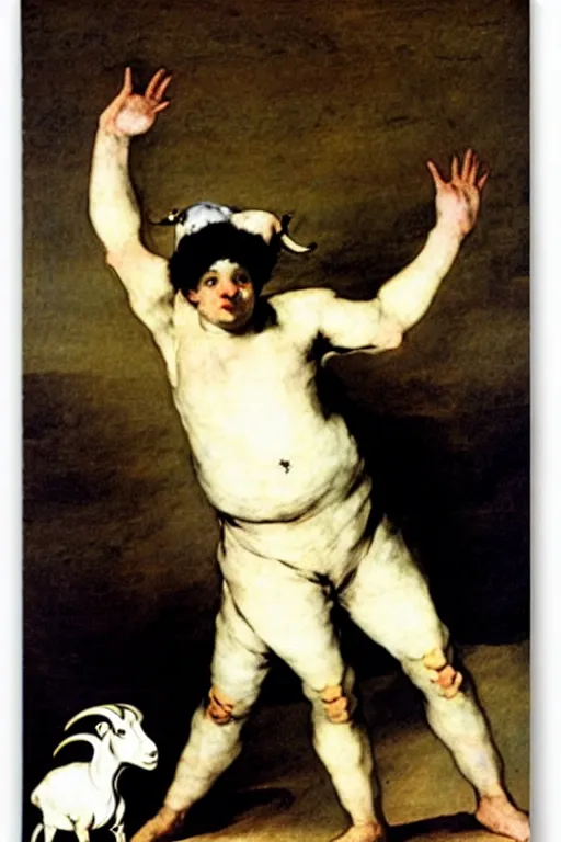 Prompt: dancing man with a goat head by francisco goya