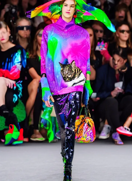 Image similar to hyperrealistic and heavy detailed balenciaga runway show of cats by lisa frank, leica sl 2 5 0 mm, vivid color, high quality, high textured, real life