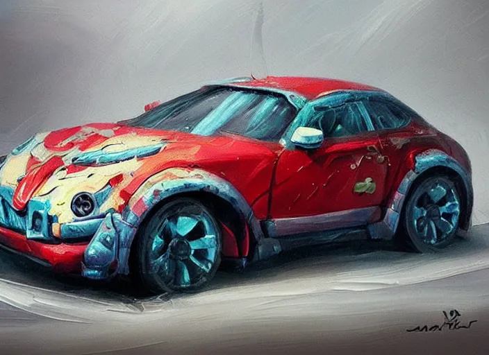 Image similar to concept design of cute candy cars for a aaa game, oil painting by eren arik and jama jurabaev, extremely detailed, brush hard, artstation, high quality, brush stroke