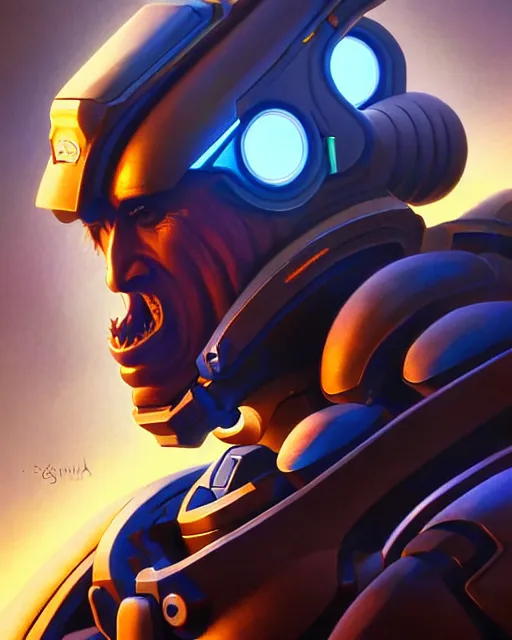 Image similar to sigma from overwatch, character portrait, portrait, close up, highly detailed, intricate detail, amazing detail, sharp focus, vintage fantasy art, vintage sci - fi art, radiant light, caustics, by boris vallejo