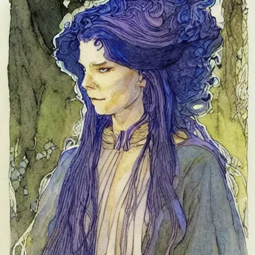 Image similar to a beautiful and very detailed character concept watercolour portrait of sanna!!!!! marin!!!!!, the young female prime minister of finland as a druidic wizard by alan lee, rebecca guay, michael kaluta, charles vess and jean moebius giraud