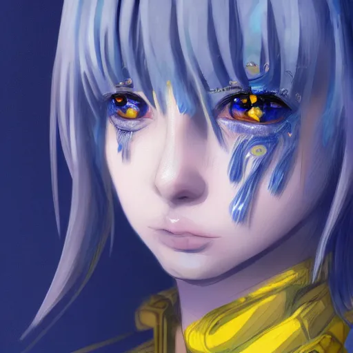 Image similar to a portrait of anime ukrainian blue and yellow girl, crying with eye drops, concept art, trending on artstation, highly detailed, intricate, sharp focus, digital art, 8 k