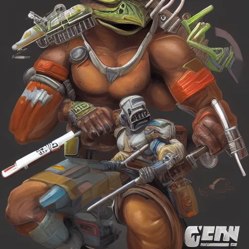 Prompt: gungan with lots of guns and gains, concept art, artstation trending