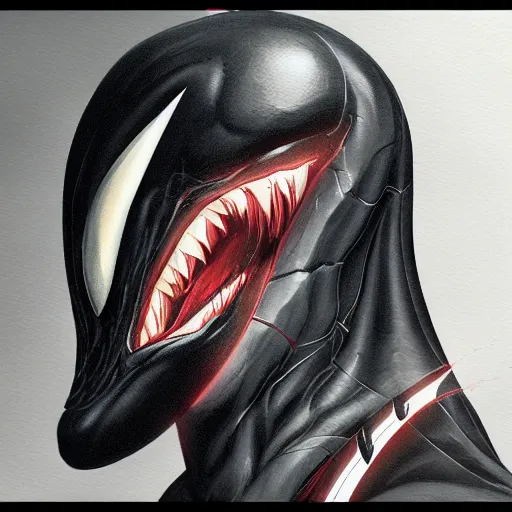 Image similar to a profile photo of venom, side profile, marvel, sci-fi, elegant, sinister, muscular, highly detailed, digital painting, artstation, concept art, smooth, sharp focus, illustration