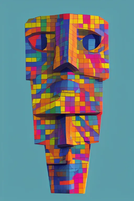 Image similar to cubist moai statue cutout digital illustration cartoon colorful beeple