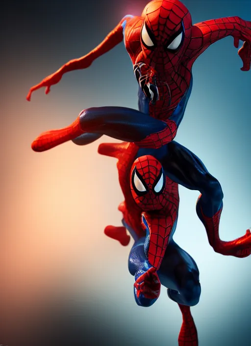 Image similar to photograph of a venom and spider - man hybrid, dslr, cinematic, volumetric lighting, 8 k resolution, photorealistic