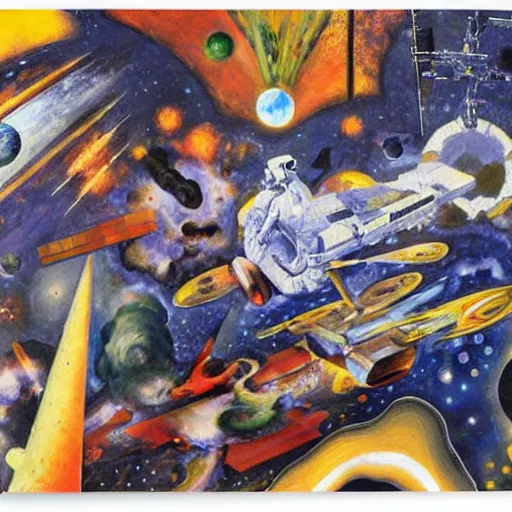 Prompt: Liminal space in outer space collage exploring perspective by Othon Friesz