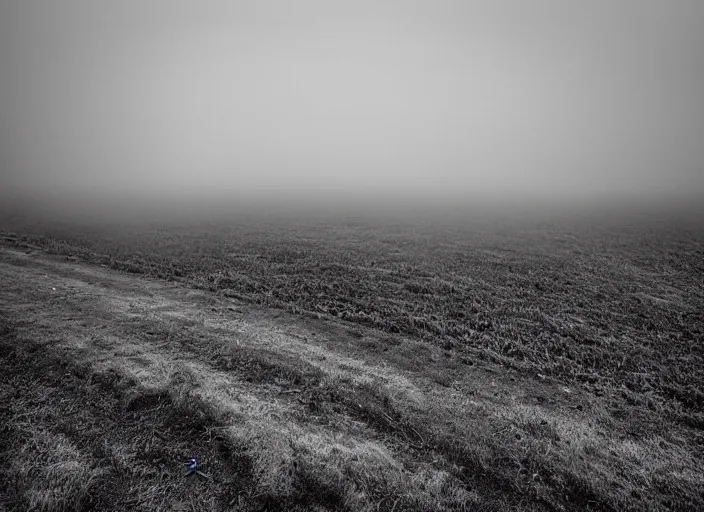 Image similar to high resolution black and white photography with a 3 5 mm f / 2 2. 0 lens of architectural building blocks bulgaria in the middle of nowhere in the 8 0's, there is fog. fine art photography and very detailed