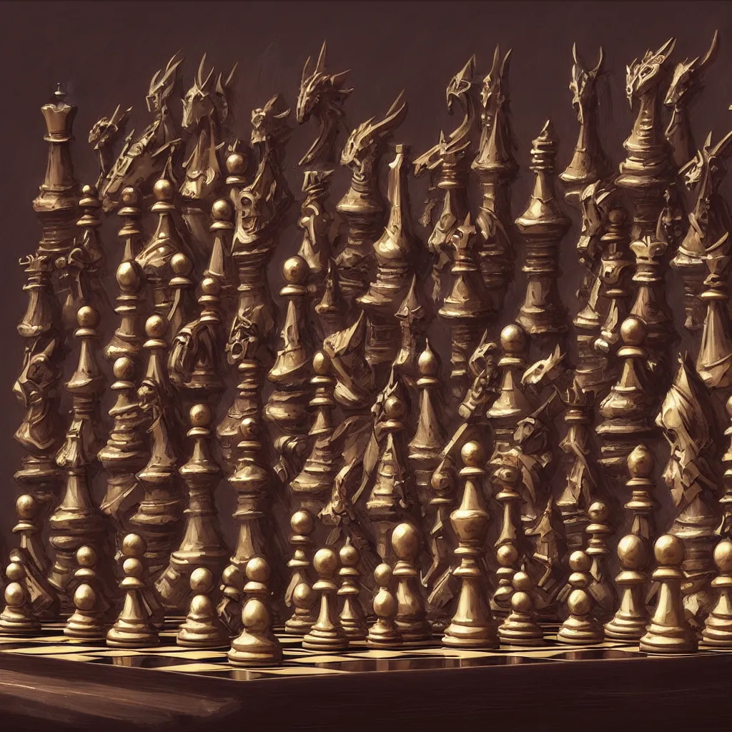 Prompt: fantasy set of chess pieces on chess board, studio shot, by gaston bussiere, anna nikonova aka newmilky, greg rutkowski, yoji shinkawa, yoshitaka amano, tsutomu nihei, muira, moebius, donato giancola, trending on artstation, featured on pixiv