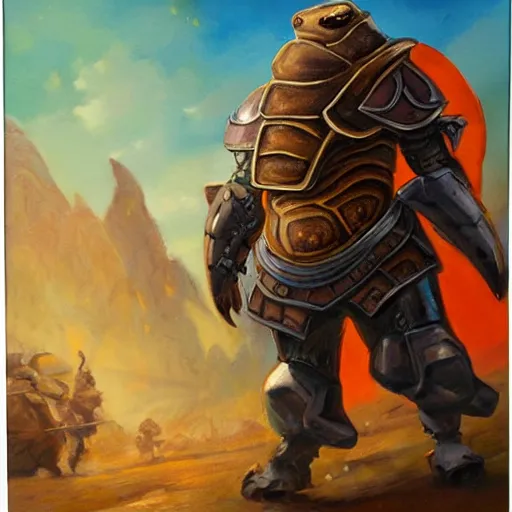 Image similar to an oil painting of a tortoise paladin