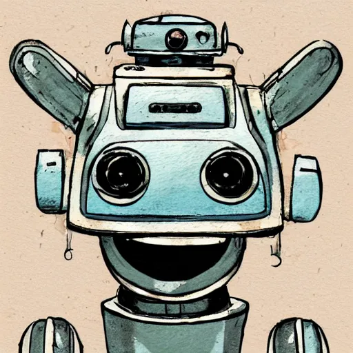Image similar to a detailed illustration of a cute retro robot dog, alcohol inks on parchment, muted colors, detailed, coherent, white background, concept art
