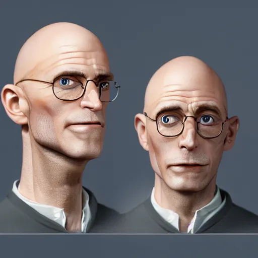 Image similar to A middle-aged Dr. Venture in real life with a hooked nose, a long gaunt face and skinny body and neck, very thin and bald, realistic, very realistic, hyperrealistic, highly detailed, very detailed, extremely detailed, detailed, digital art, oil painting, trending on artstation, headshot and bodyshot, detailed face, very detailed face, extremely detailed face, HD Quality, 8k resolution, very very detailed face, real life