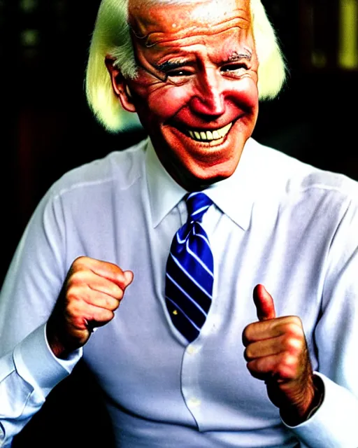 Image similar to joe biden with jimmy savile hairstyle and dressed as jimmy savile