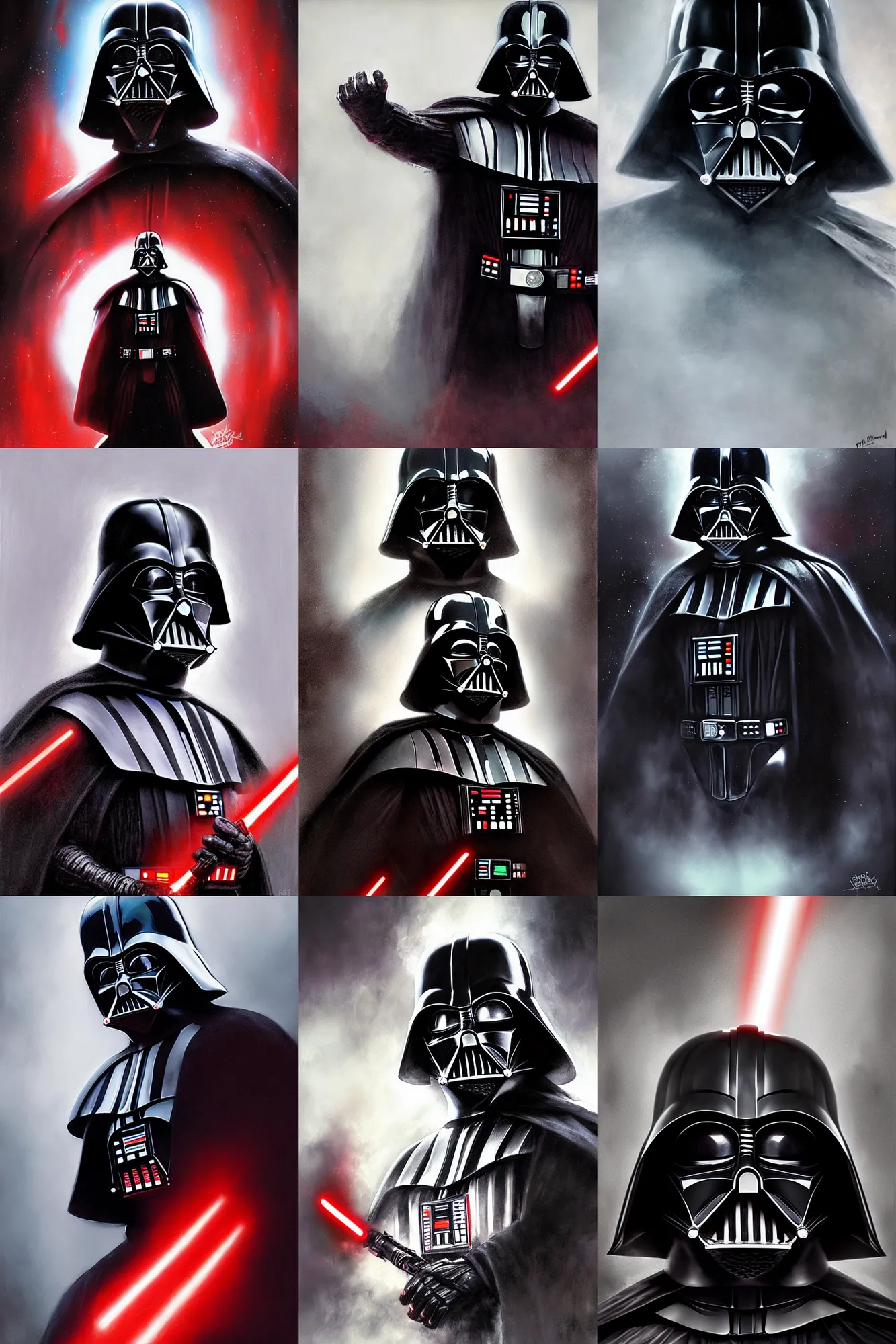 Prompt: Darth Vader, portrait by Raymond Swanland