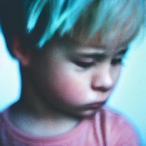 Prompt: sad kid. Close up photo. Glitchpunk.