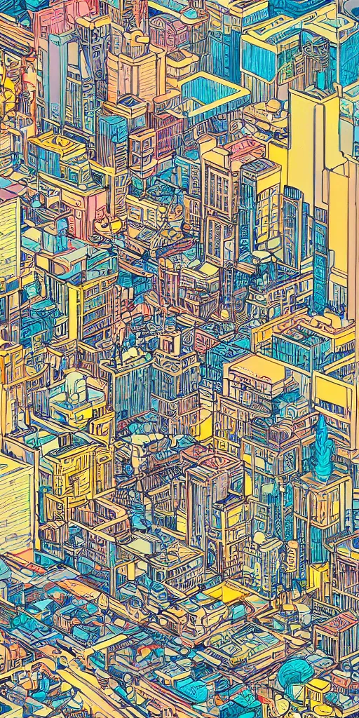 Image similar to san francisco, ultrafine detailed illustration by james jean, intricate linework, bright colors, behance contest winner, vanitas, angular, altermodern, unreal engine 5 highly rendered, global illumination, radiant light, detailed and intricate environment