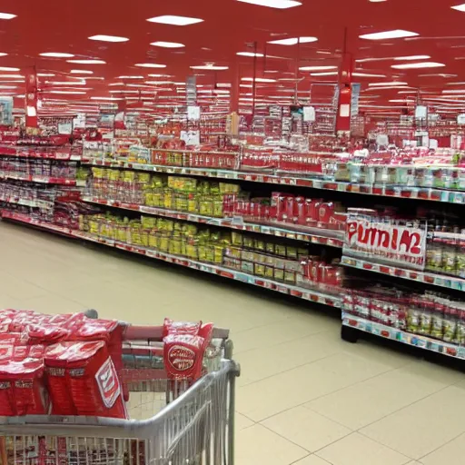 Image similar to ketchup flood, in a target store