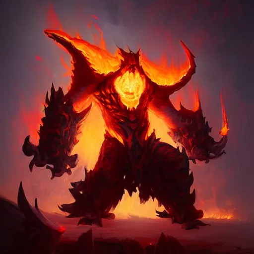 Prompt: ragnaros full body trending on artstation, painted by greg rutkowski