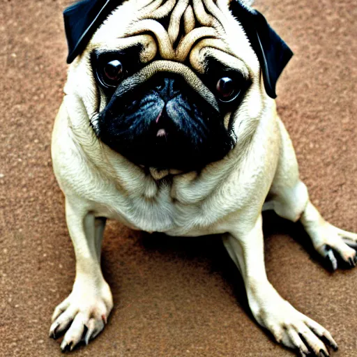 Image similar to the world's most ugliest pug, extreme amount of folds, mangled teeth