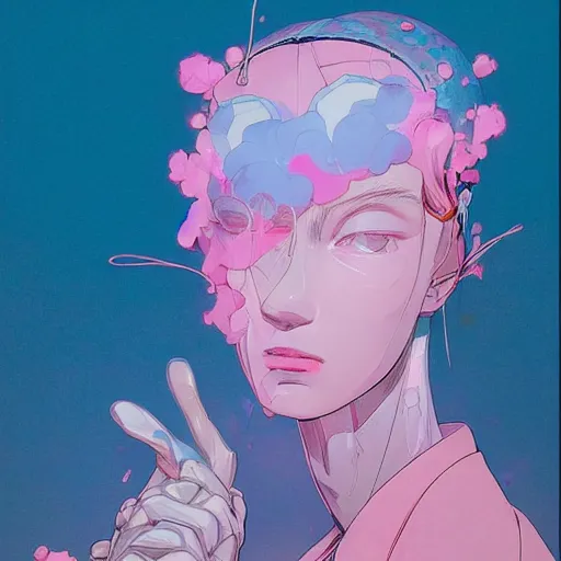 Image similar to prompt : pink and blue portrait soft light painted by james jean and katsuhiro otomo and erik jones, inspired by evangeleon anime, smooth face feature, intricate oil painting, high detail illustration, sharp high detail, manga and anime 1 9 9 0