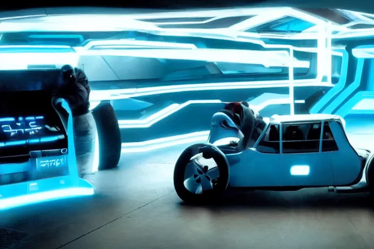 Image similar to epic Renault 4 car in the Movie TRON (2010)