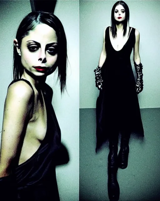 Prompt: style of jeremy mann : : gorgeous willa holland : : evil witch, swirling black magic, black dress : : symmetrical face, symmetrical eyes : : full body pose : : gorgeous black hair : : magic lighting, low spacial lighting : :