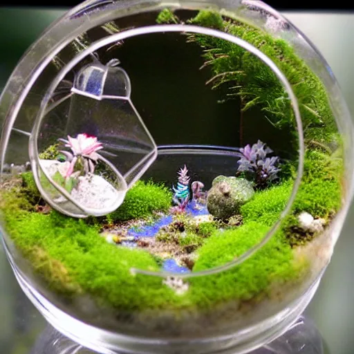 Prompt: a cute tiny world in a closed terrarium