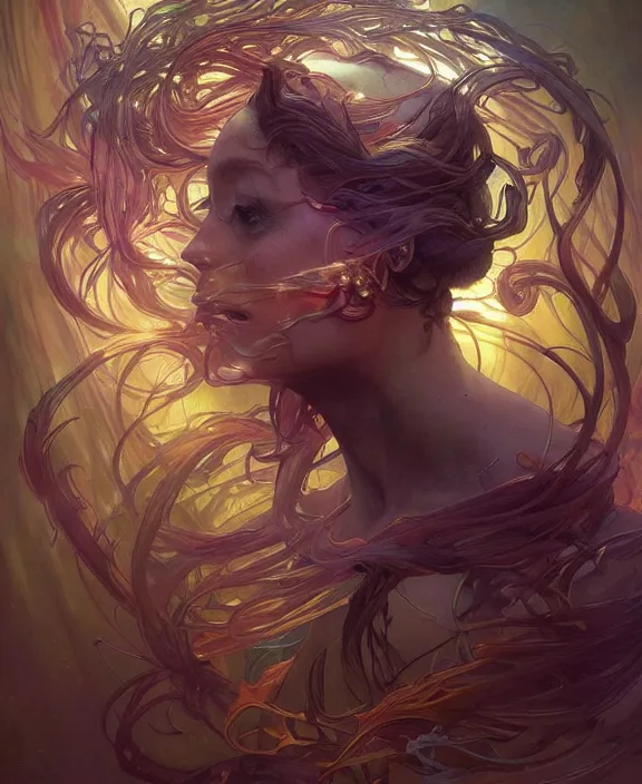 Image similar to a whirlwind of souls ushing inside the metaverse, half body, glowin eyes, d d, fantasy, intricate, elegant, highly detailed, colorful, vivid color, digital painting, artstation, concept art, art by artgerm and greg rutkowski and alphonse mucha and ruan jia